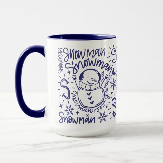 Whimsical Snowman Word Art Weihnachten Tasse (Links)