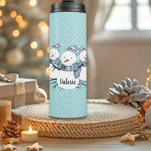 Whimsical Snowmen Trio Winter Polka Dots Thermosbecher