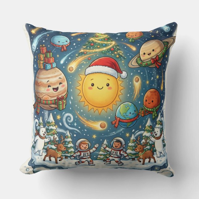  Whimsical Solar System Christmas Party with peopl Kissen (Vorderseite)
