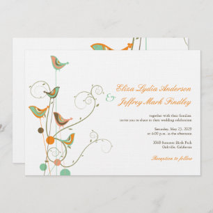 Whimsical Sommer Vögel und Wirbel Hochzeit Einladu Einladung