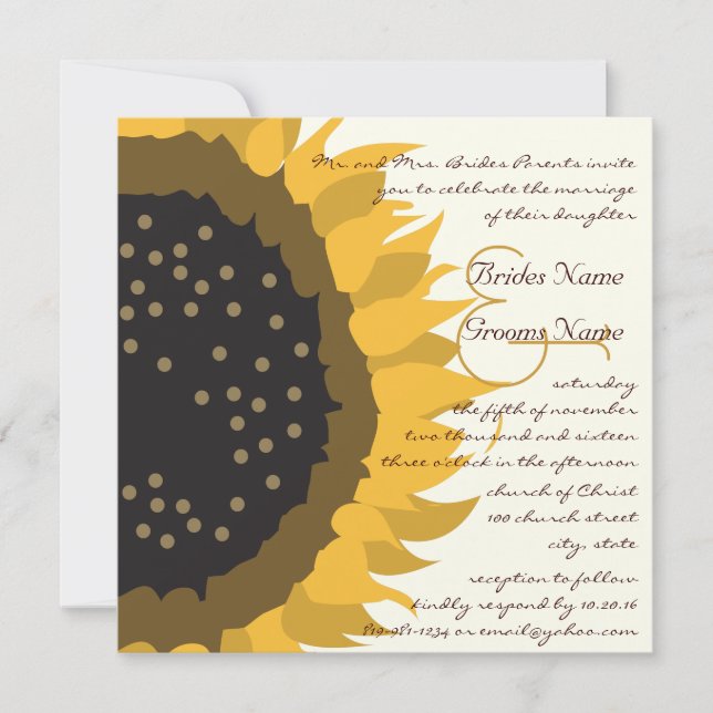Whimsical Sonnenblume Einladung Elfenbein (Vorderseite)