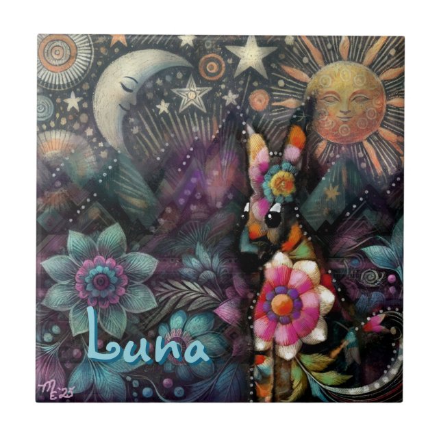 Whimsical Southwest Coyote Animal Personalisiert Fliese (Vorderseite)