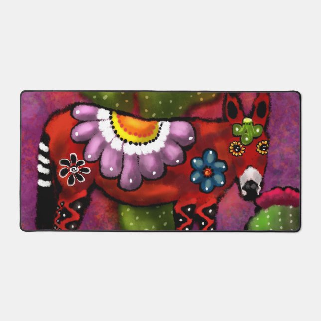 Whimsical Southwest Floral Talavera Style Donkey Schreibtischunterlage (Vorderseite)