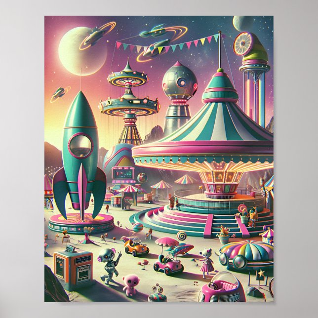 Whimsical Space Carnival - Retro-Futuristic 1950er Poster (Vorne)