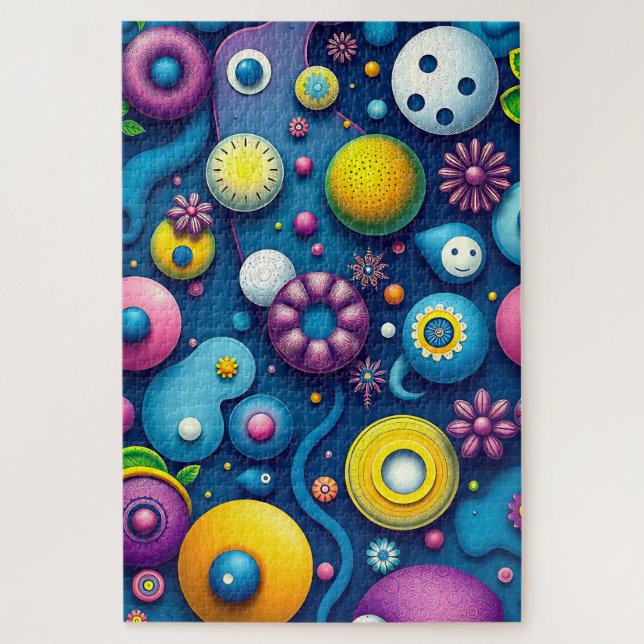 Whimsical Space Shapes - farbenfroher Abstrakter K Puzzle (Vertikal)