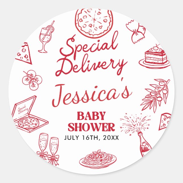 Whimsical Special Delivery Baby Shower Runder Aufkleber (Vorderseite)