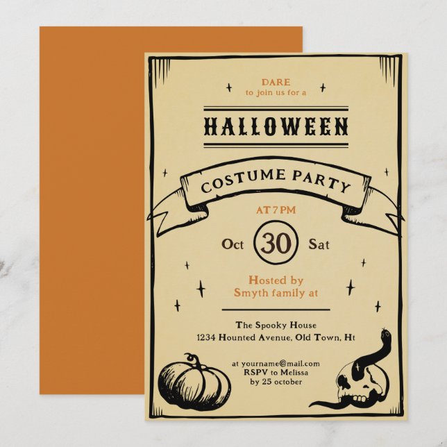 whimsical spookoky Vintag Einladung (Vorne/Hinten)