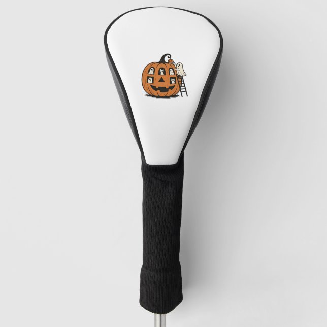Whimsical Spooky Pumpkin mit Geistern, Katzen und  Golf Headcover (Vorderseite)