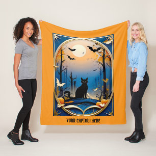 Whimsical spooky schwarze Katze Thema anpassen Tex Fleecedecke
