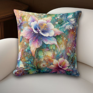 Whimsical Spring Columbines Florale Aquarell Kissen