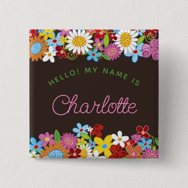 Whimsical Spring Flowers Garden Girl's Birthday Button (Vorderseite)