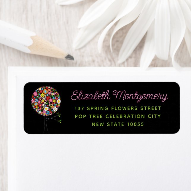 Whimsical Spring Flowers Pop Tree Farbige Adresse (Insitu)