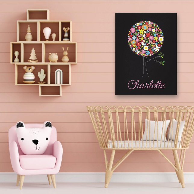Whimsical Spring Flowers Pop Tree Niedliches Kinde Leinwanddruck (Whimsical Colorful Spring Flowers Pop Tree Cute Nursery Art Canvas Print @ fat_fa_tin)