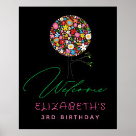 Whimsical Spring Flowers Pop Tree Party Willkommen Poster