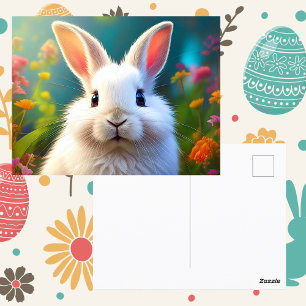 Whimsical Spring Kaninchen Florale Oster-Grüße Postkarte