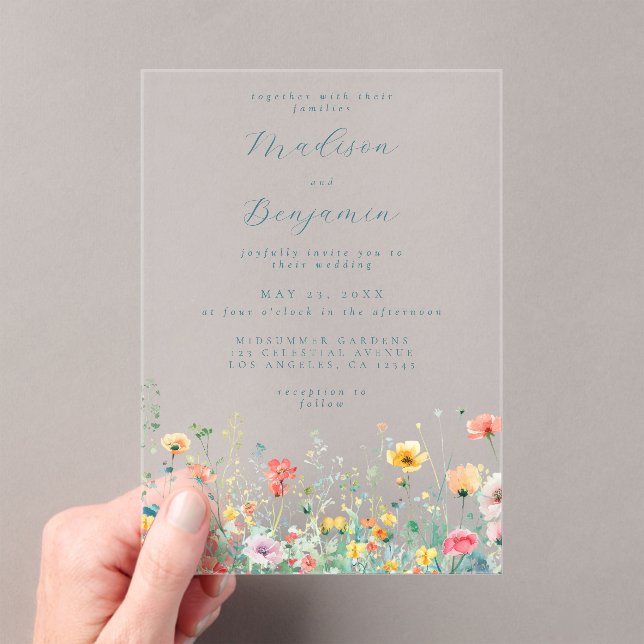 Whimsical Spring Wildblume Wedding Acryleinladungen (Insitu (Handheld))