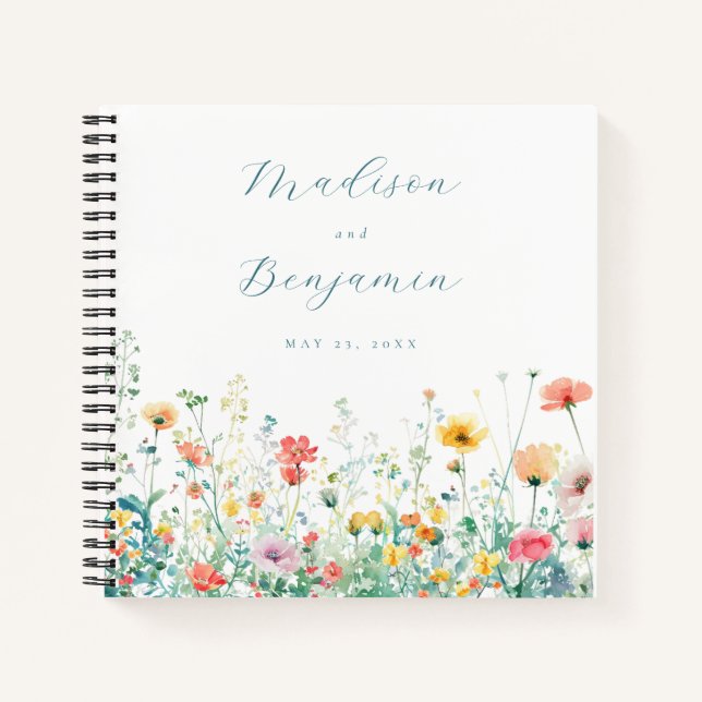 Whimsical Spring Wildblume Wedding Guest Book Notizbuch (Vorderseite)