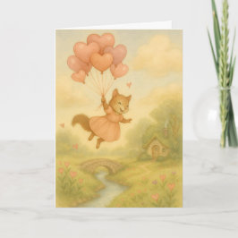 Whimsical Squirrel with Heart Balloons Valentine  Karte