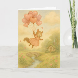 Whimsical Squirrel with Heart Balloons Valentine  Karte