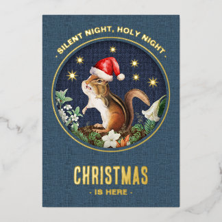 Whimsical Squirrel Woodland Tiere Weihnachtskarte Folien Feiertagskarte