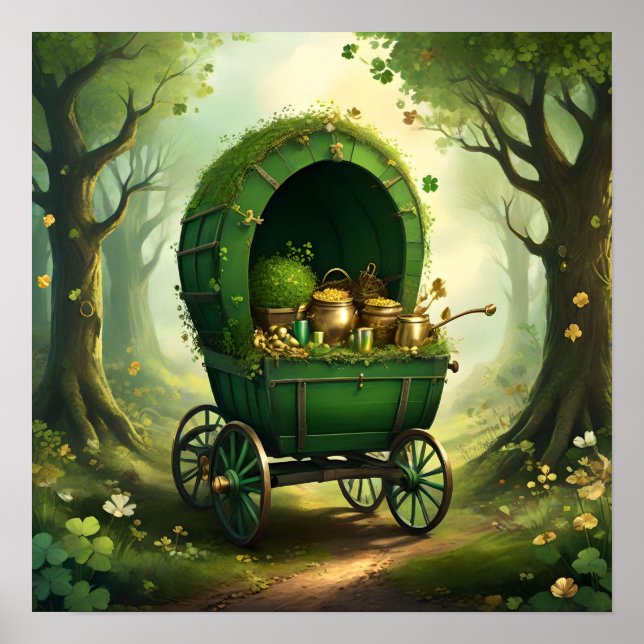 Whimsical St. Patrick's Day Wagon. Patty's Day Poster (Vorne)