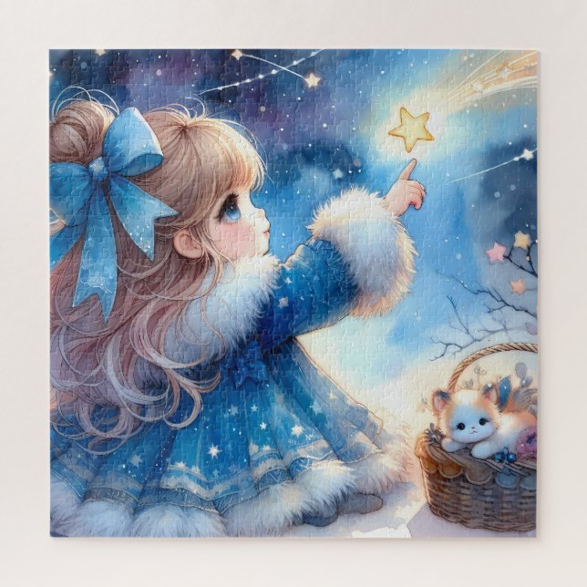 Whimsical Star Gazer Girl Watercolor Puzzle (Vertikal)