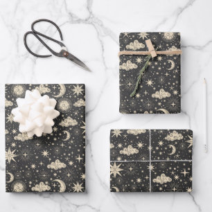 Whimsical Star Moon Planets Wolken Geschenkpapier Set