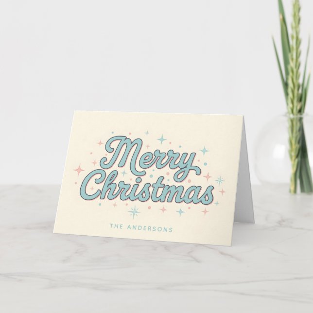 Whimsical Starburst Script Merry Christmas Feiertagskarte (Vorderseite)