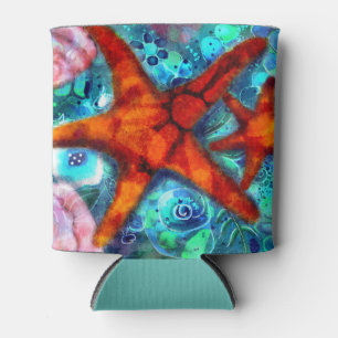 Whimsical Starfish Seashells Beach Aquamarin Pink Dosenkühler