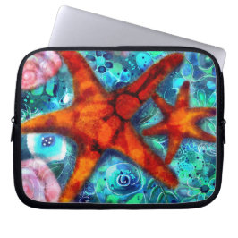 Whimsical Starfish Seashells Beach Aquamarin Pink Laptopschutzhülle