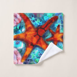 Whimsical Starfish Seashells Beach Aquamarin Pink Waschlappen