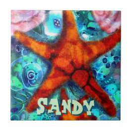 Whimsical Starfish Seashells Beach Personalisiert Fliese