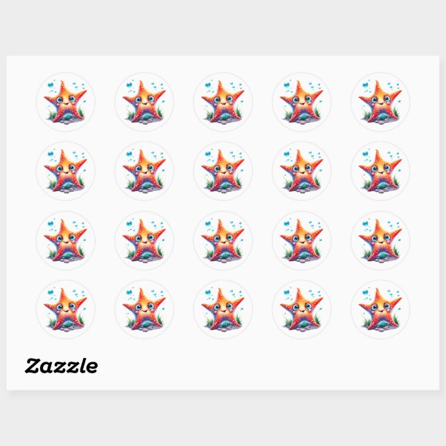 Whimsical Starfish Stickers! Runder Aufkleber (Blatt)