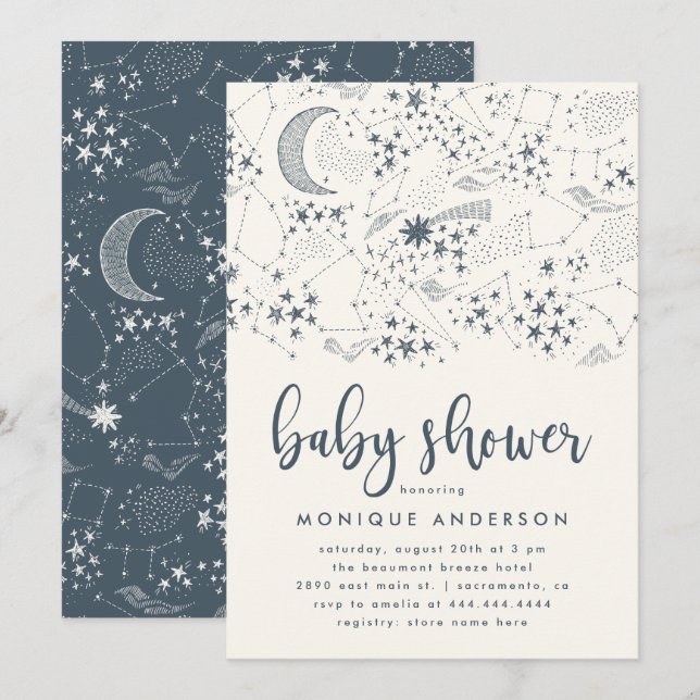 Whimsical Starry Night Constellation Baby Shower Einladung (Vorne/Hinten)