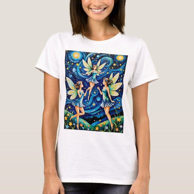 Whimsical Starry Night Fairy Art T - Shirt Fantasi (Vorderseite)
