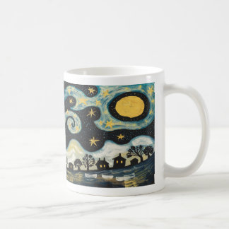 Whimsical Starry Night Village Coffee Tasse
