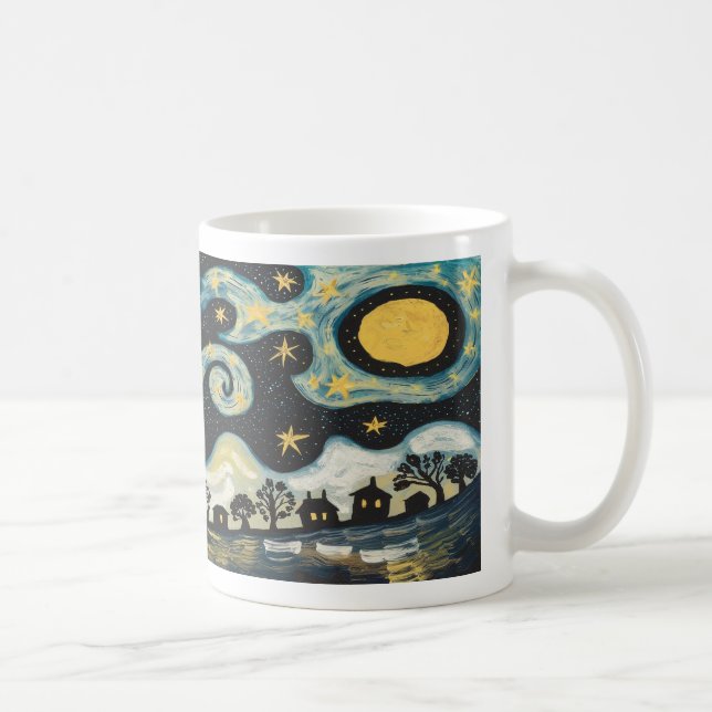 Whimsical Starry Night Village Coffee Tasse (Rechts)