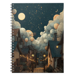 Whimsical Starry Village Night Notebook Notizblock