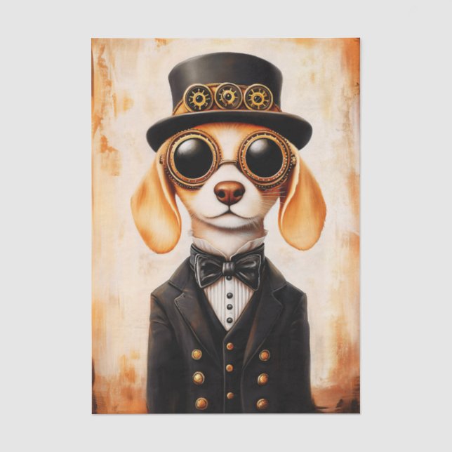 Whimsical Steampunk Beagle Hund EL9 Decoupage Seidenpapier (Vorderseite)