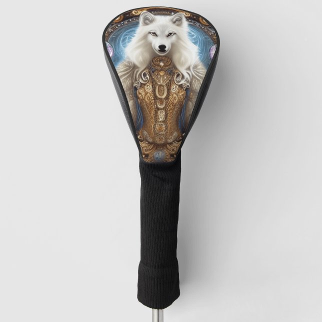Whimsical steampunk charmanter weißer Wolf Golf Headcover (Vorderseite)