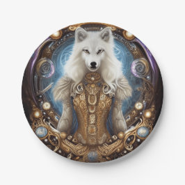Whimsical steampunk charmanter weißer Wolf Pappteller