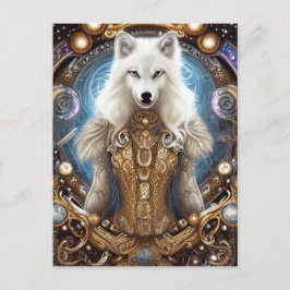 Whimsical steampunk charmanter weißer Wolf Postkarte