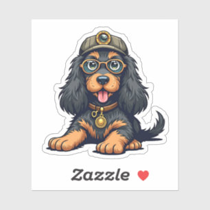 Whimsical Steampunk Cocker Spaniel, Detektiv Pup, Aufkleber