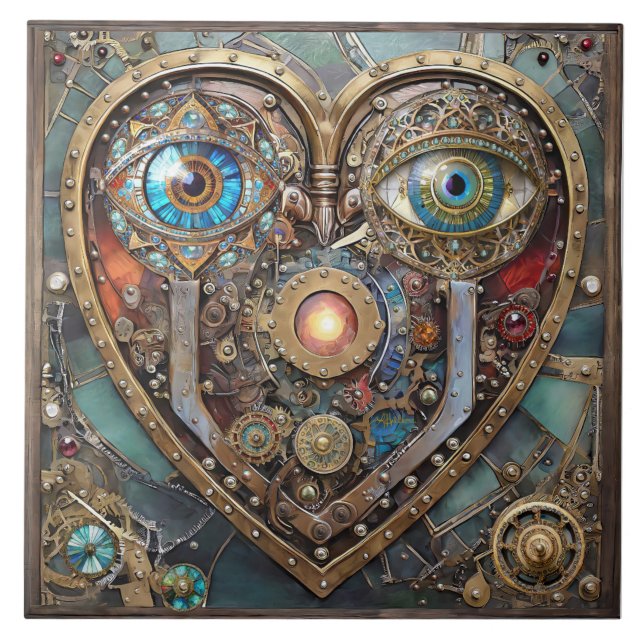 Whimsical Steampunk Herz Ich sehe dich Ich liebe d Fliese (Vorderseite)
