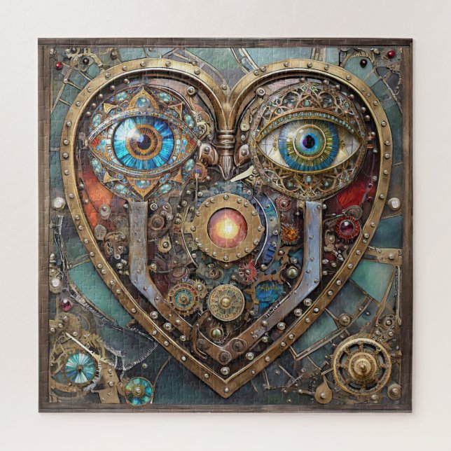 Whimsical Steampunk Herz Ich sehe dich Ich liebe d Puzzle (Vertikal)