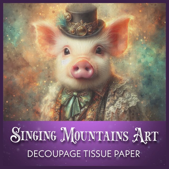 Whimsical Steampunk Pig in Top Hat Decoupage Seidenpapier (Von Creator hochgeladen)