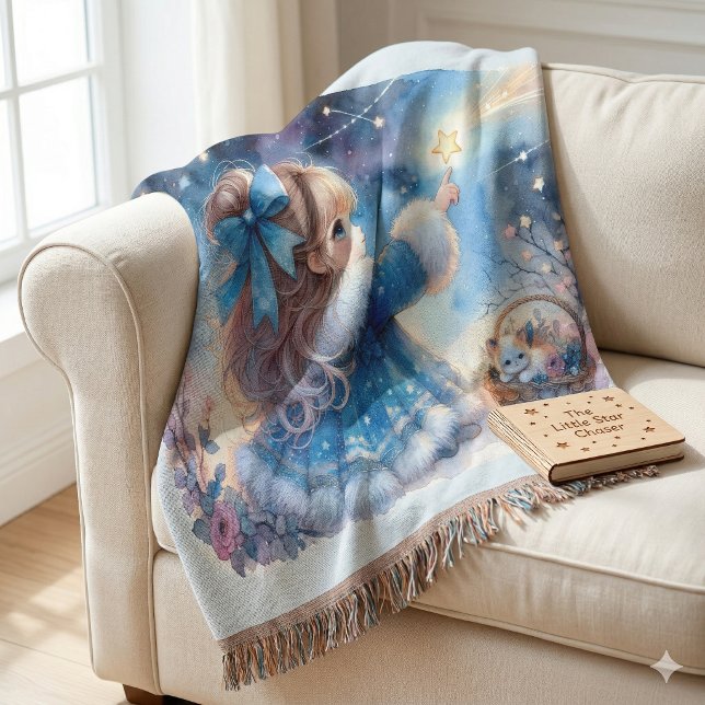 Whimsical Sternengucker-Mädchen Aquarell Decke (Whimsical Star Gazer Girl Watercolor Throw Blanket)
