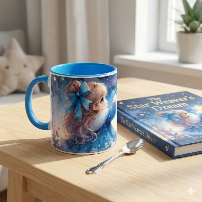 Whimsical Sternengucker-Mädchen Aquarell Tasse (Whimsical Star Gazer Girl Watercolor Mug)