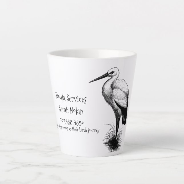 Whimsical Stork Doula Förderung Milchtasse (Vorderseite)