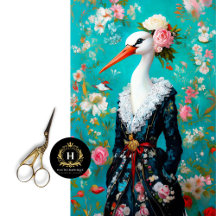 Whimsical Stork in floraler Kleidung Elegante Deko